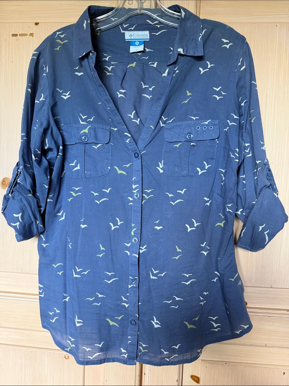 Columbia Navy Blue Seagull Print Button-Up Shirt